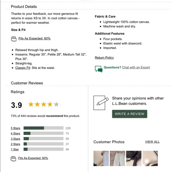 L.L. Bean Cotton Beach Pants - Picture 8 of 9